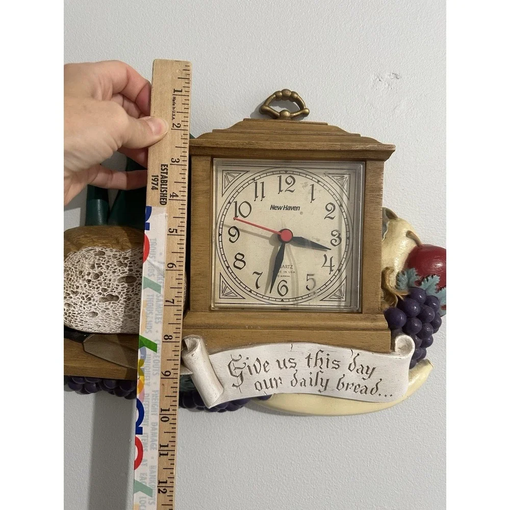 Vintage Kitchen Clock Give Us This Day Bread Plastic Wall Art Food Tea Retro